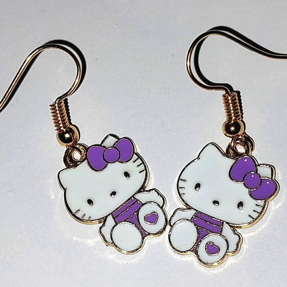 Whimsical Character Kitty Dangle Earrings for Girls and Women - Picture 3 of 5